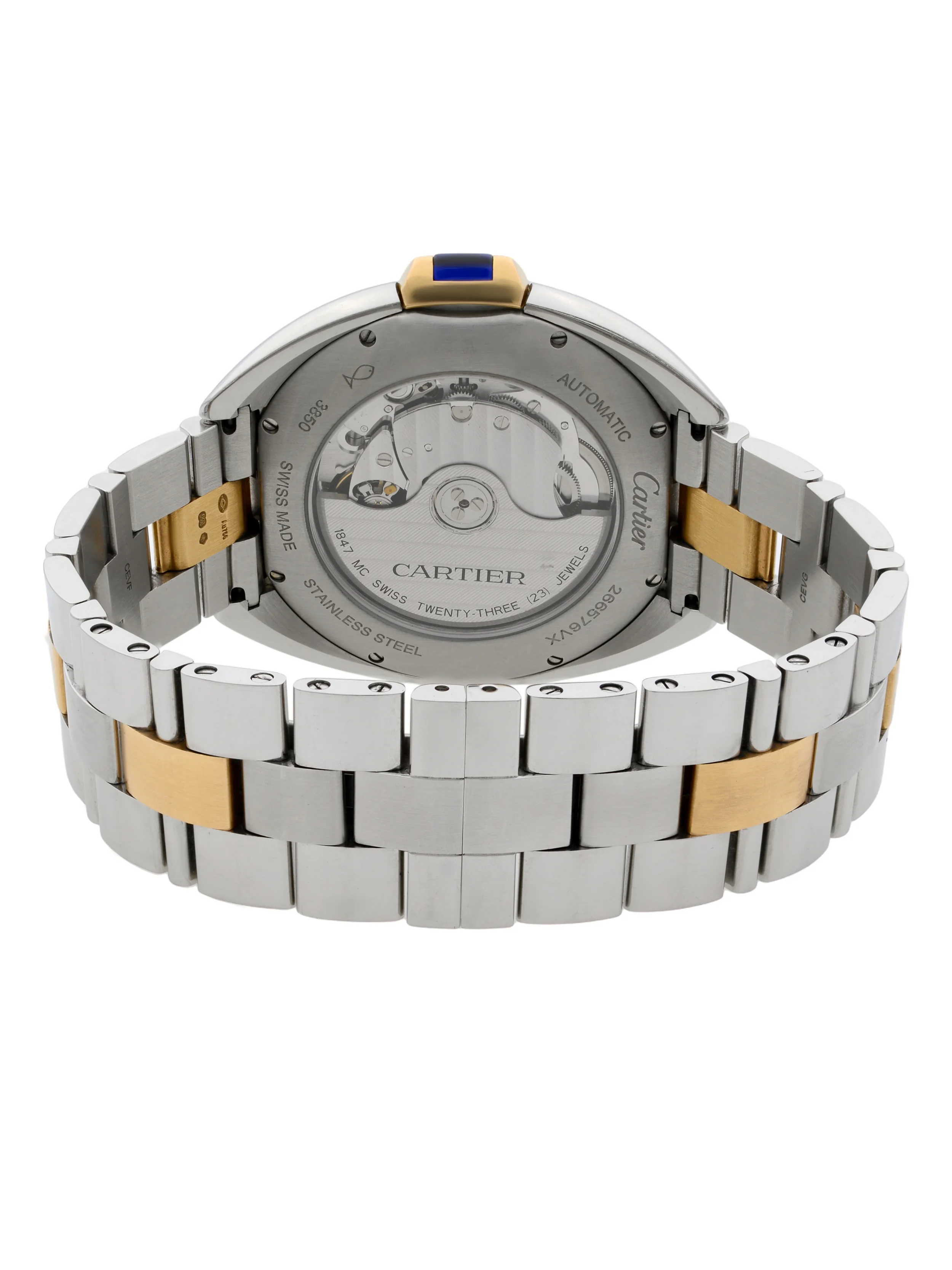 Cle De Cartier 18k Rose Gold Steel Silver Guilloche Automatic Men Watch W2CL0002