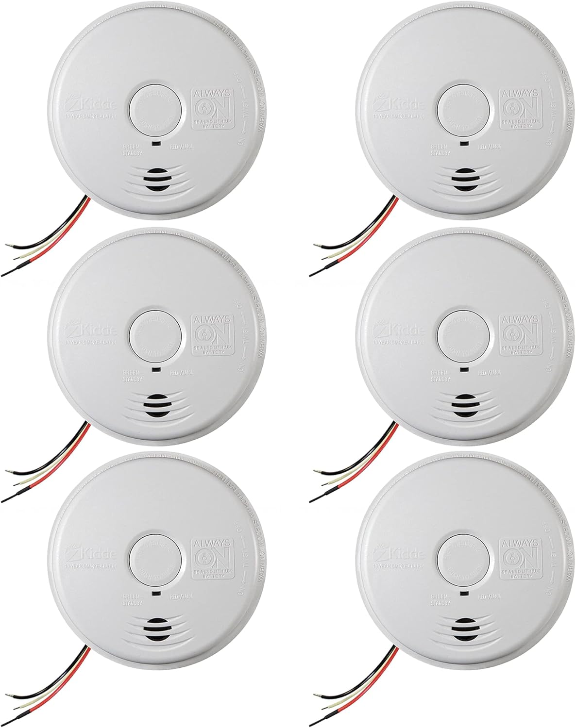 Kidde Smoke Detector, Hardwired Smoke Alarm with Lithium Battery Backup, Interconnect, Test-Silence Button, Pack of 6
