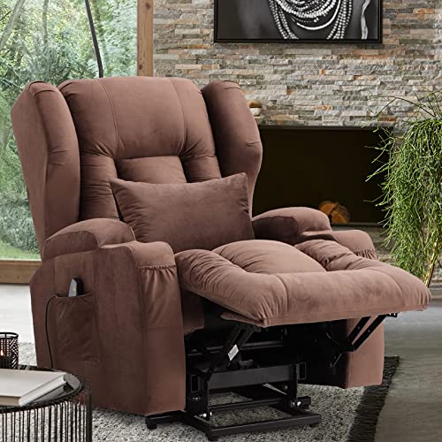 Big Lift Chairs Recliners for Elderly with Massage and Heating, Overstuffed Power Lift Recliner Chair, PU Leather Lazy Sofa Chairs for Living Room, 2 Remote Control/USB Port/Cup Holders