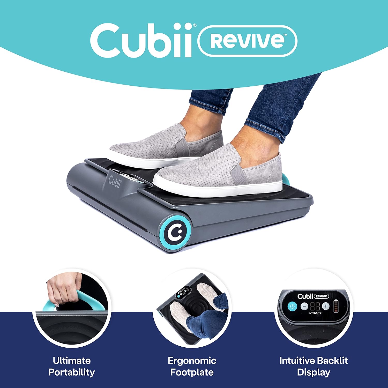 Cubii Revive - Cordless Portable Foot and Lower Leg Massager Vibration Foot Plate, Ultra-Quiet Vibration for Relaxation, Recovery, Rejuvenation with Customizable Intensity Levels