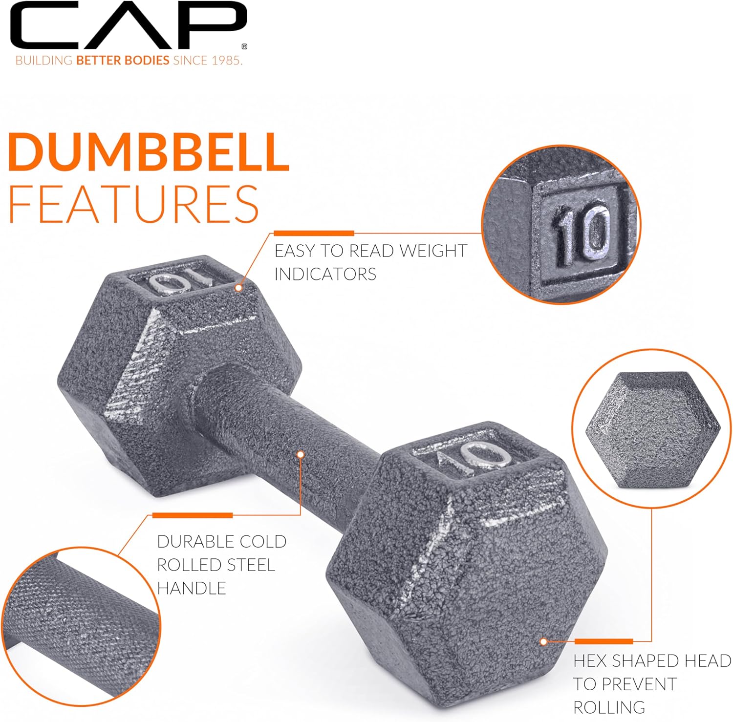 CAP Barbell Cast Iron Hex Dumbbell, Pair, 3 lb
