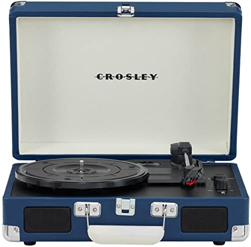 Crosley CR8005F-BK Cruiser Plus Vintage 3-Speed Bluetooth in/Out Suitcase Vinyl Record Player Turntable, Black/Red