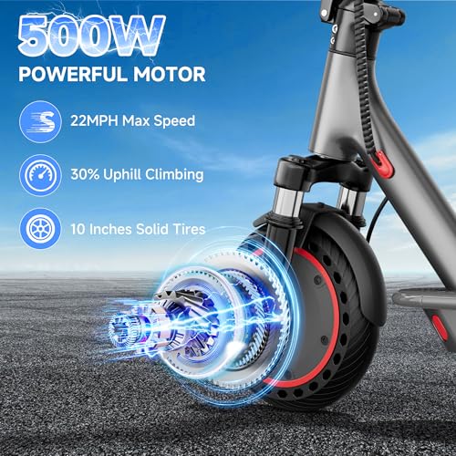 Electric Scooter for Adults, Folding E Scooter with 350W/500W Motor 16-22 Mph Top Speed, Max 19-23 Miles Long Range, 8.5''/10'' Solid Tires Commuting Motorized Kick Scooters with Dual Brakes, APP