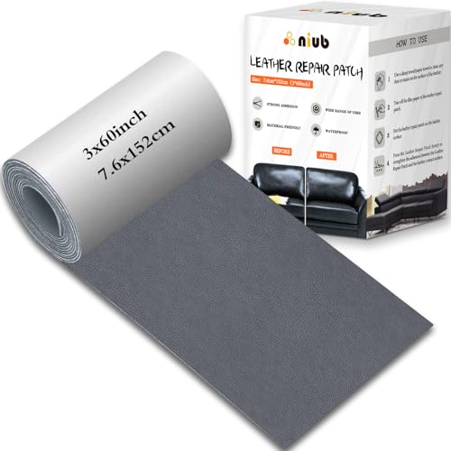 Leather Repair Patch Kit, 3x60 inches Leather Repair Patch Tape- Waterproof Leather Repair Patch for Couches, Sofas, Furniture, Scratches, Tears, Holes & Burns(Brown)