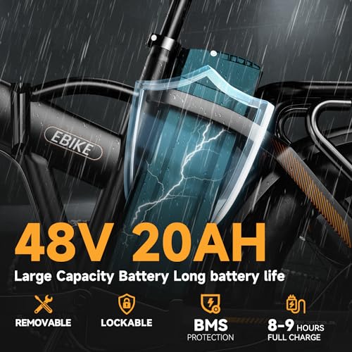 1000W Folding Electric Bike, 48V 20AH Large Removable Battery E Bike, 30+MPH, 80 Miles Max Range, 20