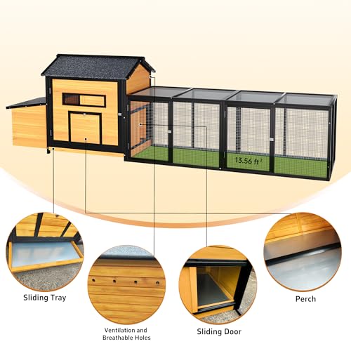 Extra Large Outdoor Chicken Coop with Nesting Box & Leak-Proof Tray – Weatherproof Asphalt Roof, Free-Range Door, Predator-Proof Wire Mesh for Backyard Poultry Farming