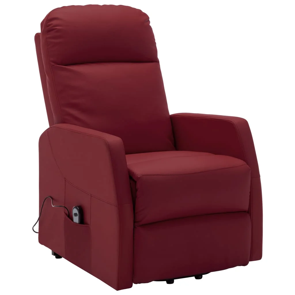 Power Lift Massage Recliner Wine Red Faux Leather