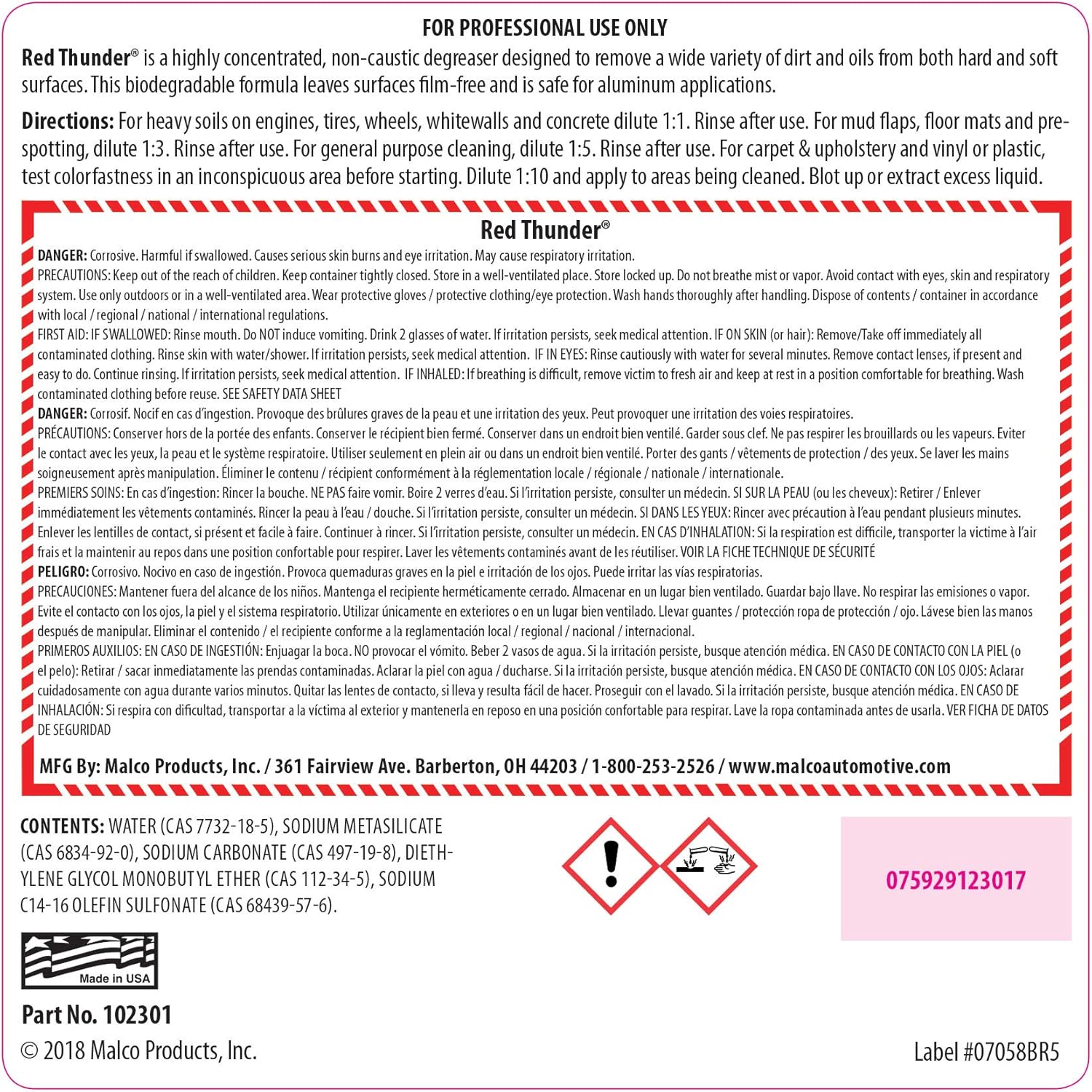 Malco Red Thunder - Automotive Cleaner and Degreaser - Breaks Down Grease & Grime on Engines, Wheels and Tires/Biodegradable, Heavy Duty and Multi-Purpose / 1 Gallon (102301)