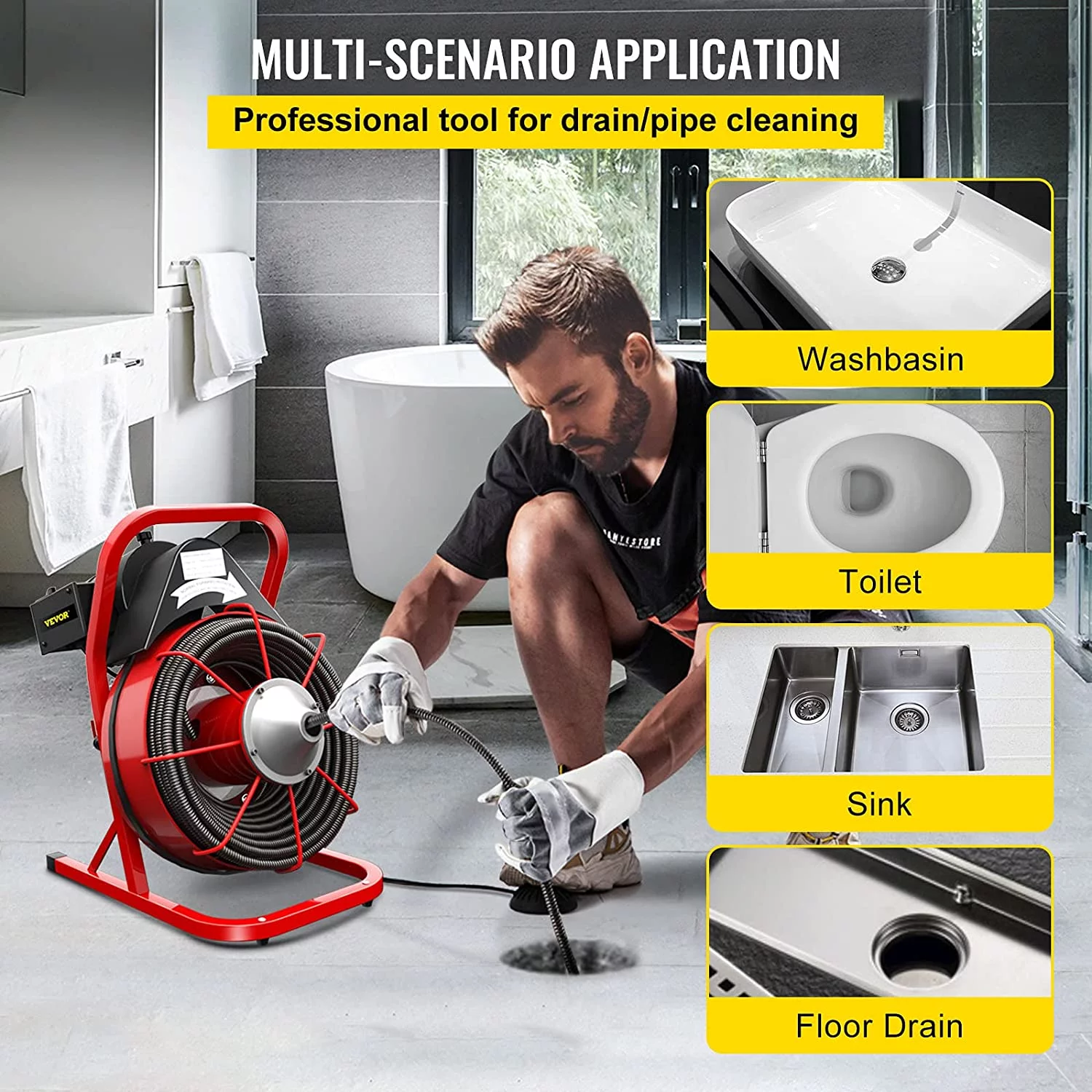 VEVOR Drain Cleaner Machine 75ft x 1/2 in, Drain Cleaning Machines 370W Drain Auger for 1