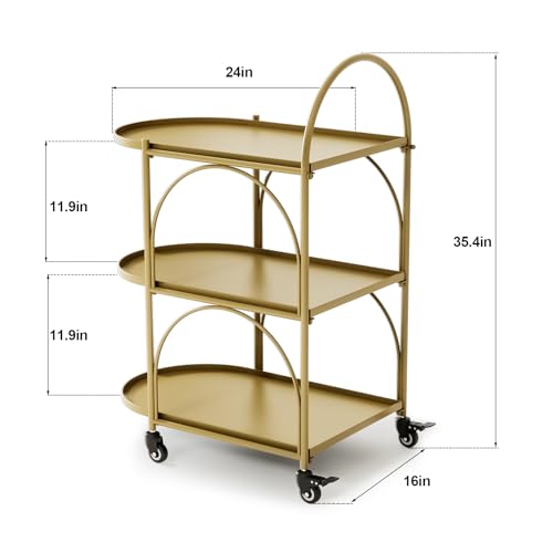 XIV Bar Cart, Home Bar Serving Cart, Metal Kitchen Carts with Storage, Drink Coffee Cart with Wheels for Kitchen and Living Room (Black)