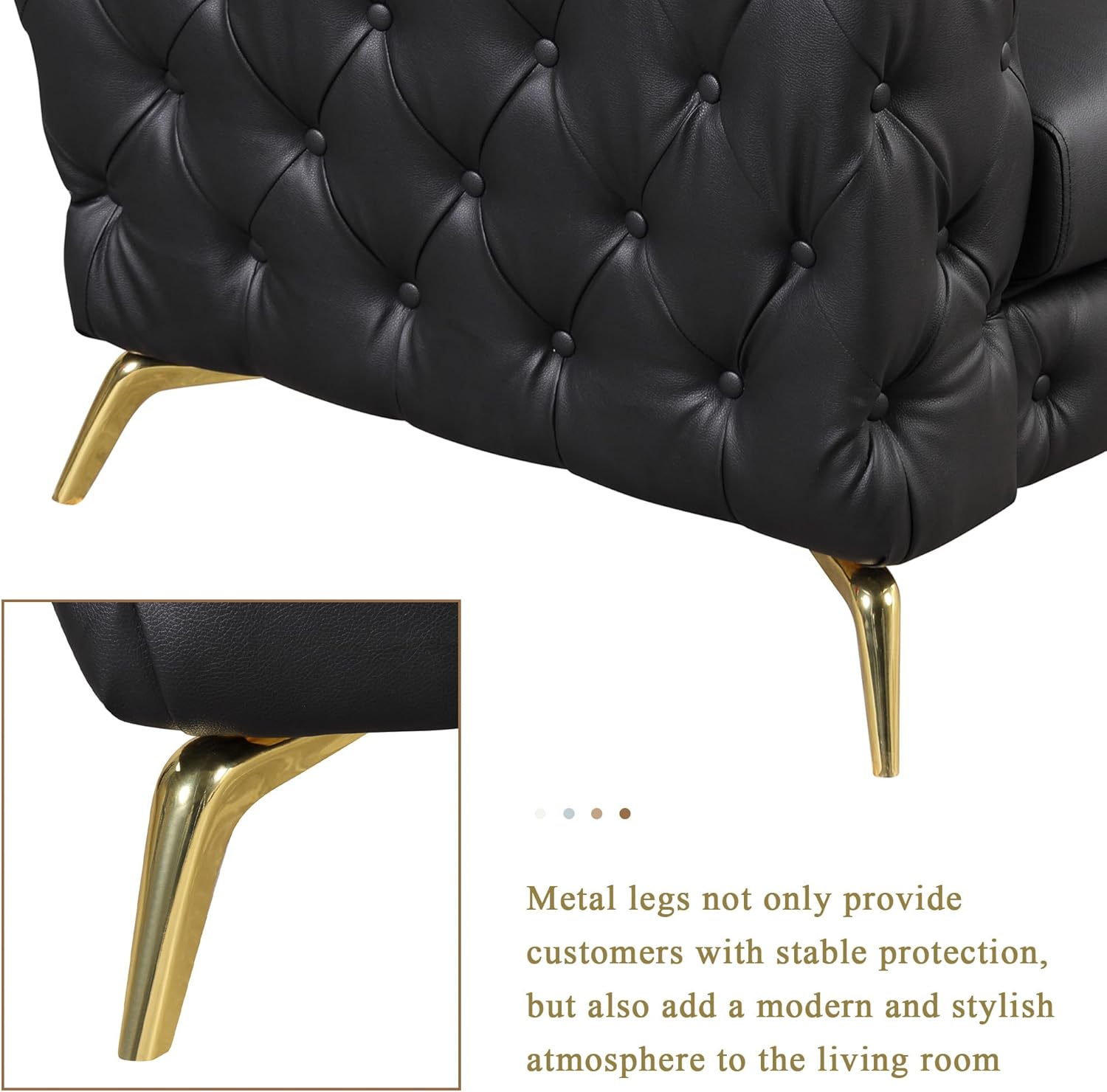 Merax Modern 3-Piece PU Upholstered Sofa Sets with Sturdy Metal Legs, Including Three Seat Couch, Loveseat and Single Chair for Living Room, Black