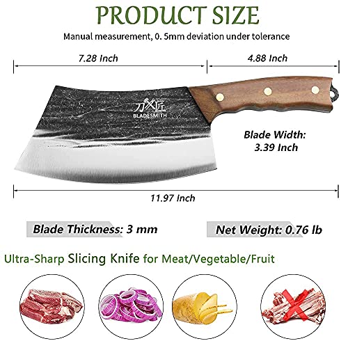 BLADESMITH Meat Cleaver Butcher Axe Bone Chopper Heavy Duty - 6.3'' Bone Cutting Knife Bone Breaker, Stainless Steel Thicken Blade & Pear Wood Handle, Slaughterhouse Looks Manly,2025 Gifts