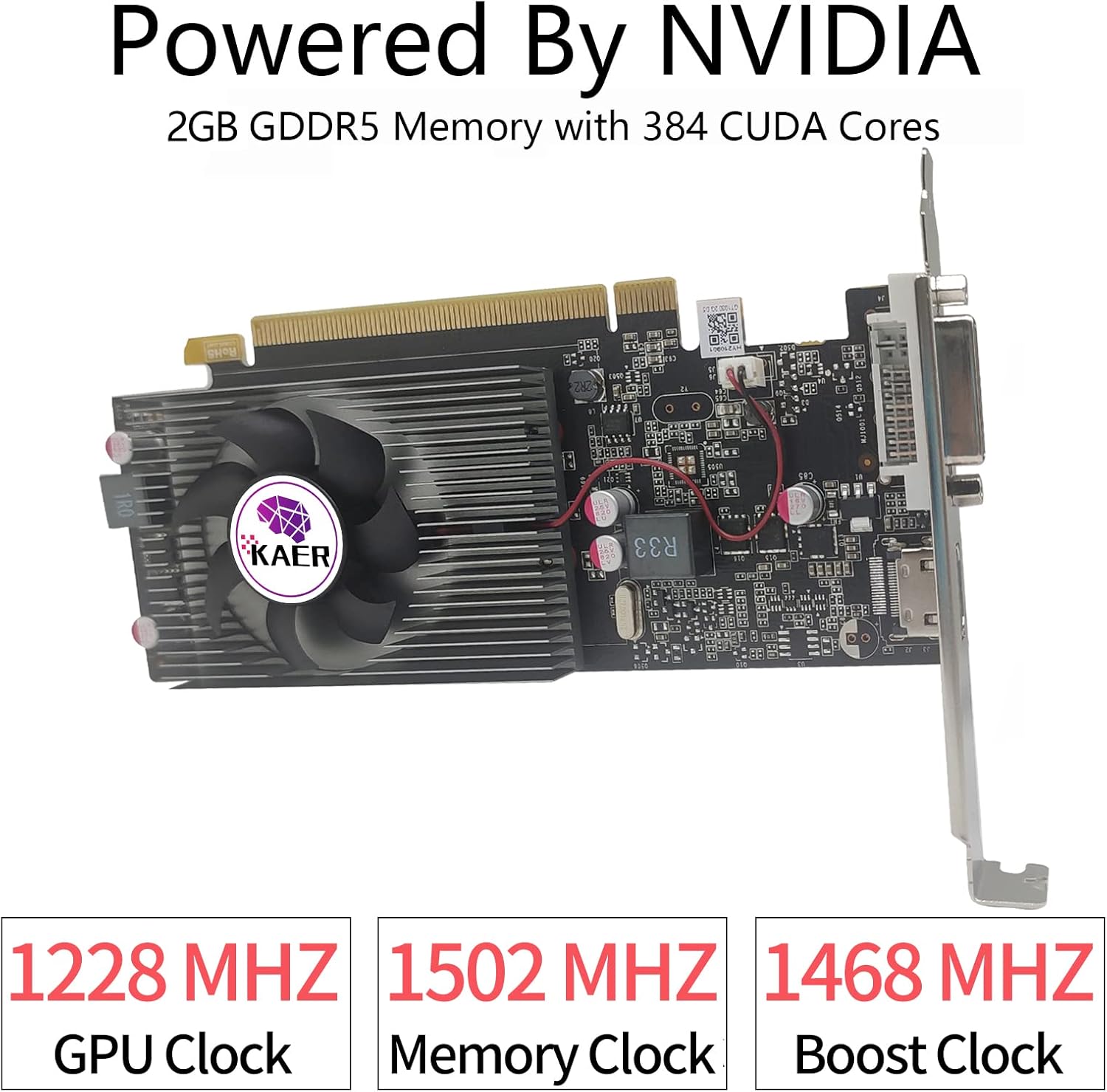 KAER AMD Radeon RX 550 Computer Graphics Card 4GB, GDDR5, 128 Bit, DirectX 12, PCI Express 3.0, DP HDMI DVI-D, Desktop Gaming Video Card, Computer GPU
