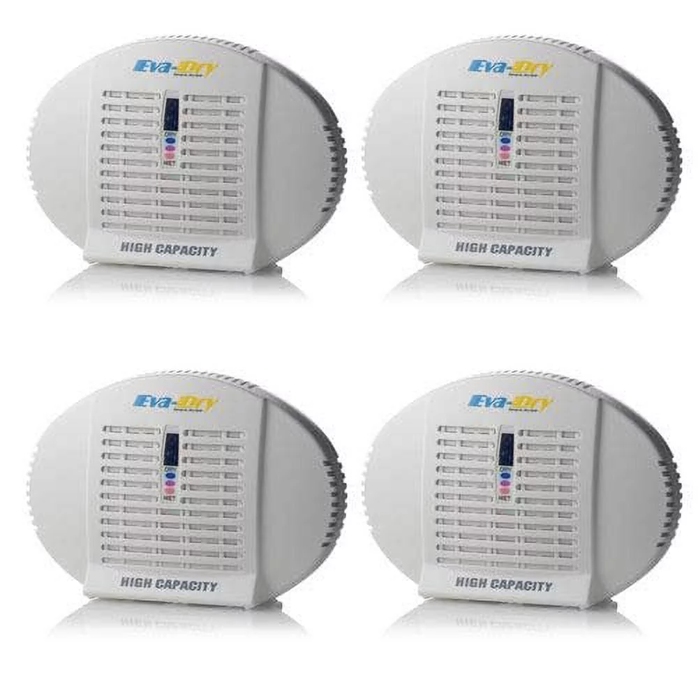 Eva-dry E-500 High Capacity Renewable Wireless Mini Dehumidifier - 4 Pack - Fight dampness in boats, safes, RVs and BIG close