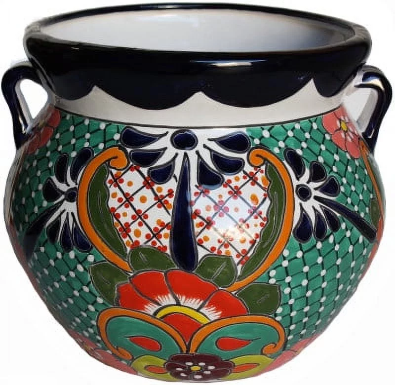 Medium-Sized Paracho Mexican Colors Talavera Ceramic Garden Pot