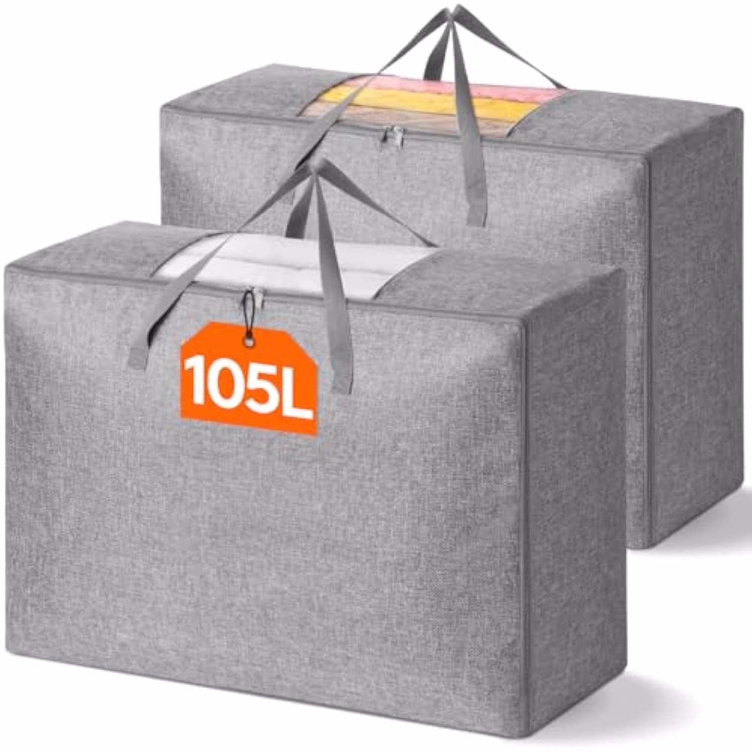 105L Comforter Storage Bag, 2 Pack Folable Storage Bins with Lids for Quilt, Duvet, Extra Large Bedding Storage Bags with Zippers and Handles, Clothes Organizers and Storage with Clear Window