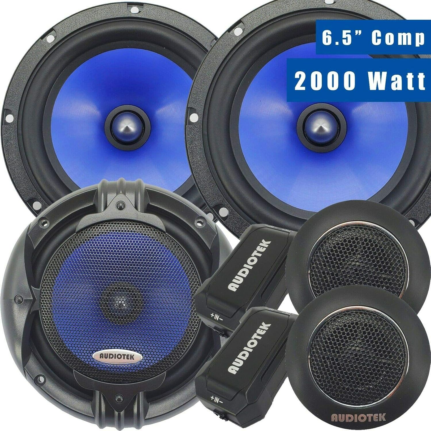 2 Pairs of Audiotek AT65C 2000 Watts Peak Power Total 170 Watts RMS/Speaker 6.5-Inch 2-Way Car Audio Component Speaker System with Woofers Tweeters & Crossovers Pack of 2