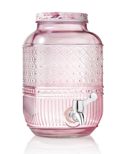 Godinger Drink Dispenser, Glass Water Dispenser, Large Beverage Dispenser with Spigot, Vintage Decor - 1 Gallon