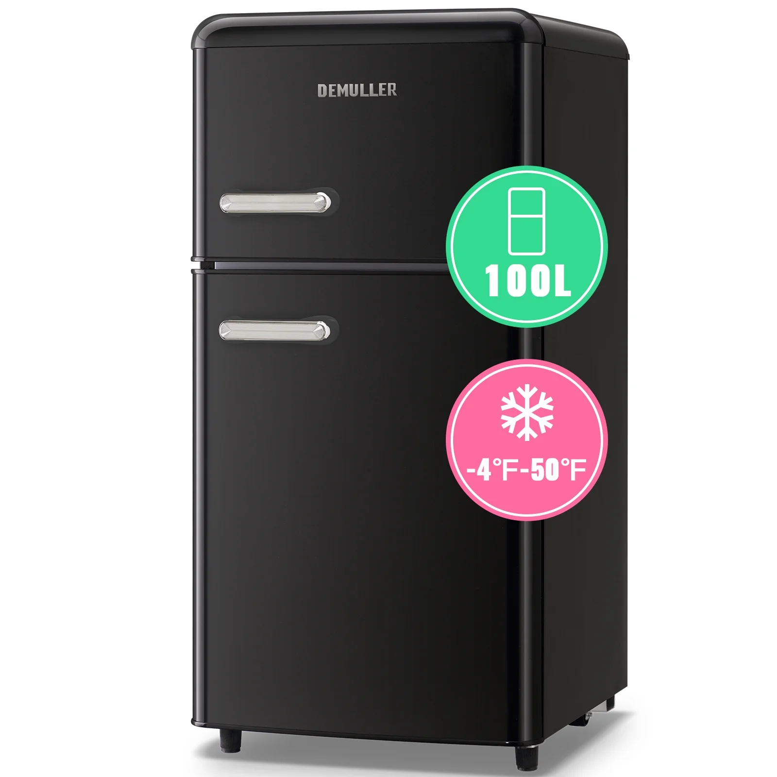 DEMULLER 3.5 Cu. ft Mini Fridge Double Door  Refrigerator  7 Adjustable Temperature Control Black