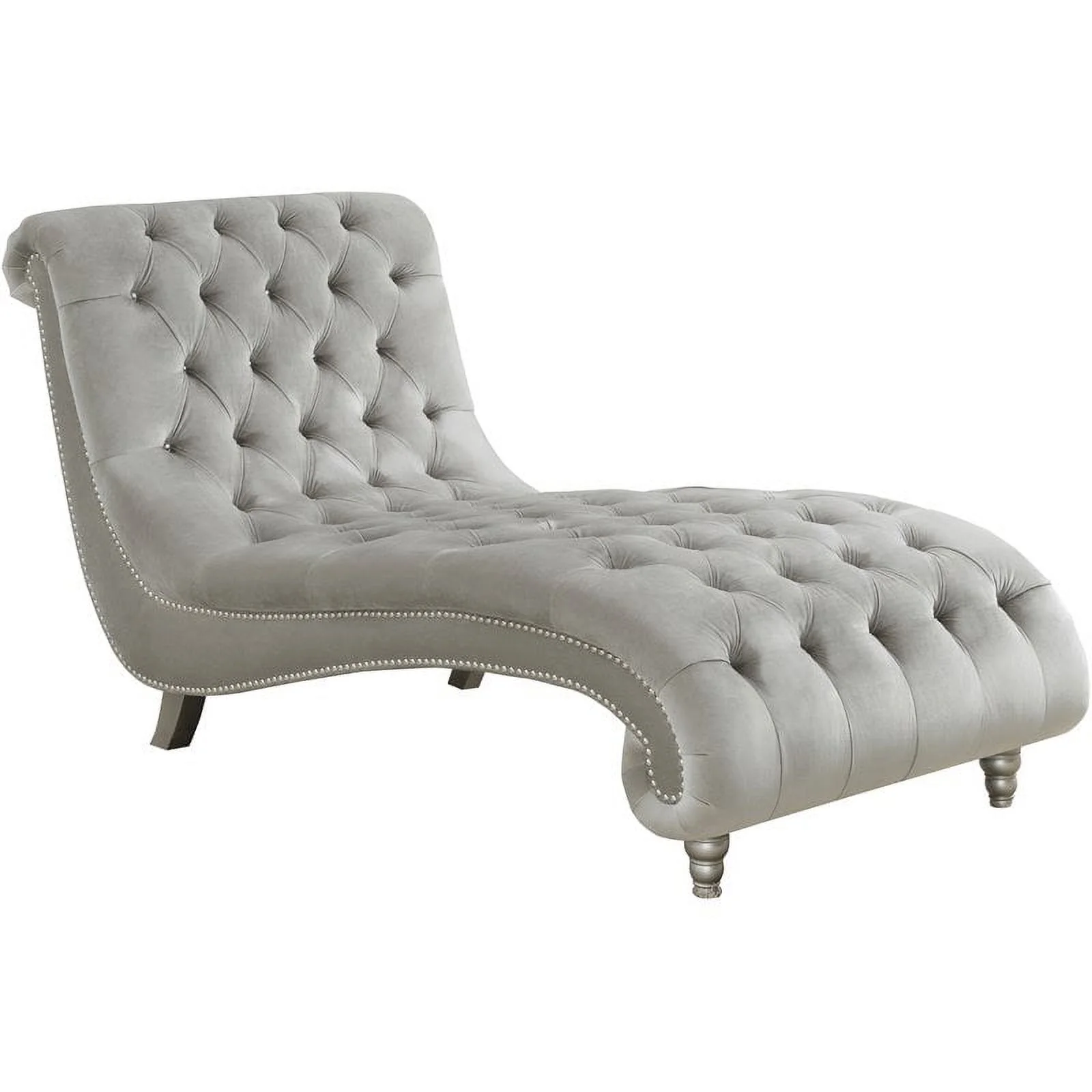 Lydia Tufted Cushion Chaise with Nailhead Trim Grey