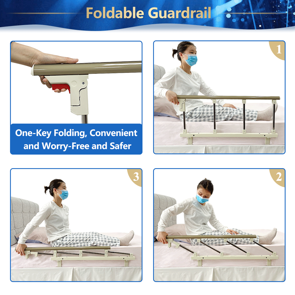 Bed Cane Rails for Elderly Adults Seniors Bed Side Assist Railing Guard Fold Down Medical Handle Grab Bar Adjustable Fall Prevention Safety Bedrail (Higher)
