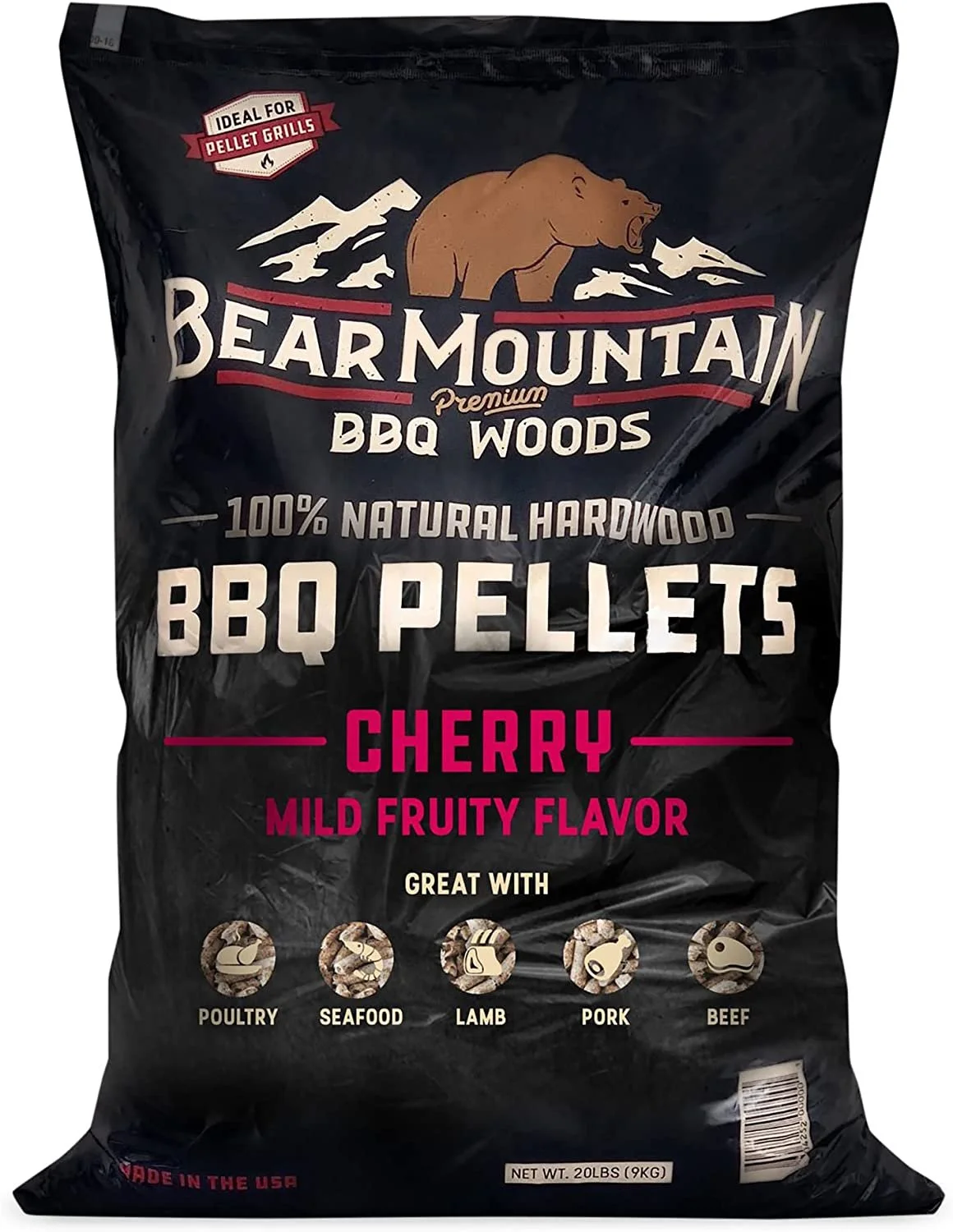 Bear Mountain BBQ FK13 Premium All-Natural Hardwood Mild and Fruity Cherry BBQ Smoker Pellets for Outdoor Grilling, 20 Pounds 2 Pack