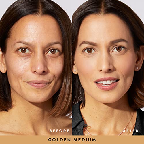 LAURA GELLER NEW YORK Baked Balance-N-Glow Illuminating Powder Foundation, Medium + Retractable Kabuki Brush + Baked Blush-N-Brighten, Pink Grapefruit