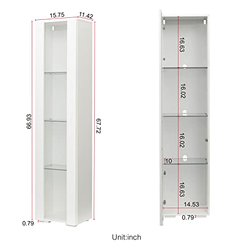 Modern 4-Shelves Display Cabinet with Clear Acrylic Door, Curio Cabinet Collection Display Case with LED Light for Home Office 12
