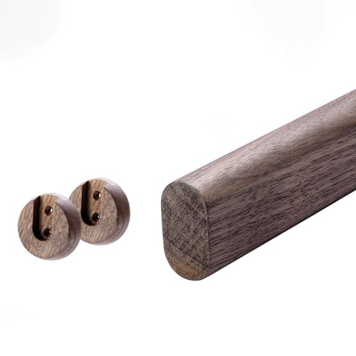 Walnut Color Wooden Closet Rod ，Oval Wooden Wardrobe Rod For Clothes Hanging, Polished Natural Beech, Wardrobe Rod With End Supports For Wardrobe Storag(Size:23.6inch / 60cm)