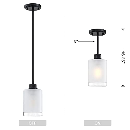 3 Pack 1-Light Industrial Farmhouse Kitchen Island Pendant Ceiling Light Frosted Glass Fixture,Black Finish for Bedroom Hallway Dining Room Entryway Over Sink