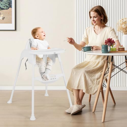 INFANS 4 in 1 Baby High Chair, Convertible Highchair for Babies and Toddlers, Infant Feeding Highchairs with Removable Tray Adjustable Footrest, Compact Lightweight Highchair for 6-36 Months (White)