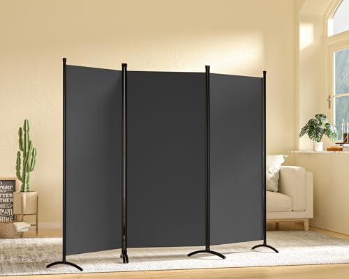Room Dividers Folding Privacy Screens 4 Panel Partition Screen Steel Frame& Frabic Office Partition for Home Office Dorm Decor Black