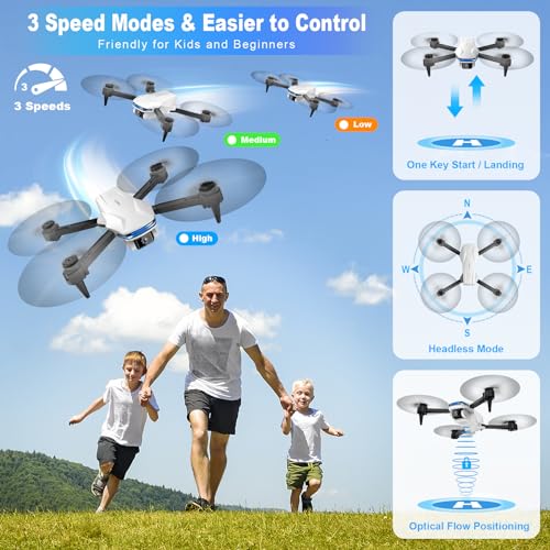 Drones with Camera for Adults 1080P HD Foldable Drone with Carrying Case Drones for Kids with One Key Take Off/Land, 3 Speed Mode, 360° Flip Grey
