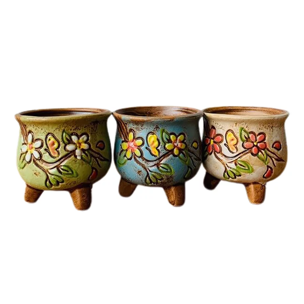 Ceramic Plant Pots Decorative: 3PCS Flower Pots Succulent Planter Pots with Legs