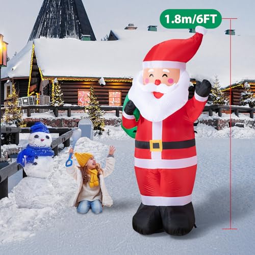 8FT Christmas Inflatable Santa, LED-lit Outdoor Blow up Santa Claus Decoration, Classic Standing Santa Inflatables Christmas Decoration for Towering Yard Lawn Patio Displays