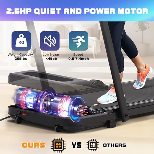 MAGIC UNION Walking Pad Treadmill Under Desk, 3 in 1 Portable Mini Treadmill for Home and Office, 265 lb Capacity 2.5HP Walking Jogging Machine with Remote Control, LED Display