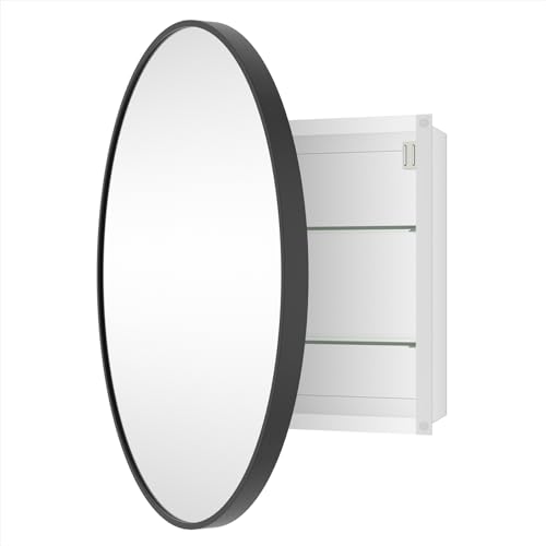 HOMECOOKIN Farmhouse Gold Metal Framed Recessed Bathroom Medicine Cabinet with Beveled Mirror Rounded Rectangle Bathroom Medicine Cabinet 16x24 inch