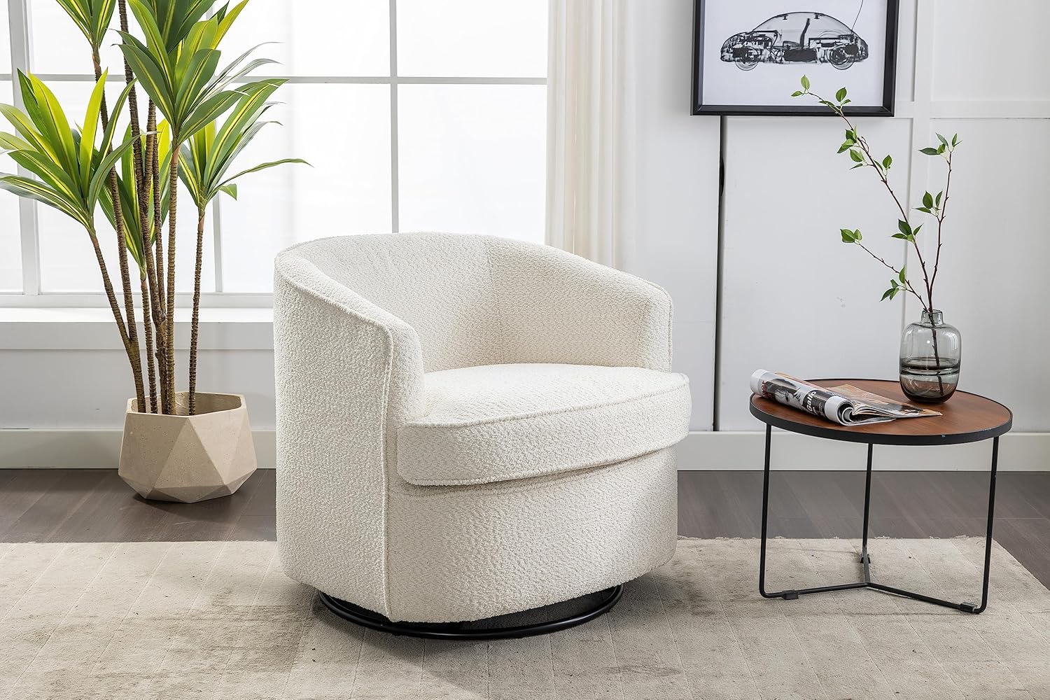 Swivel Barrel Chair, Comfy Round Accent Sofa Chair for Living Room, 360 Degree Swivel Barrel Club Chair, Leisure Arm Chair for Nursery, Hotel, Bedroom, Office, Lounge (Beige) W395102560