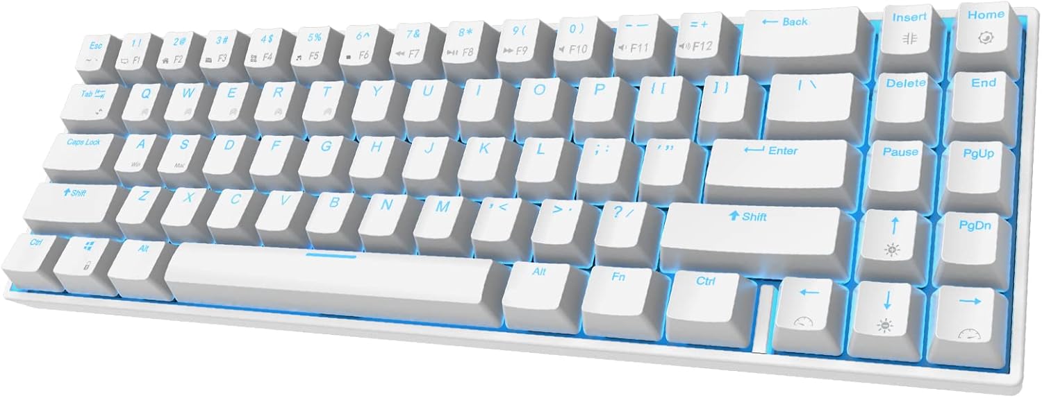 RK ROYAL KLUDGE RK71 Wireless Mechanical Keyboard 70% 71 Keys Bluetooth Tenkeyless USB Wired Compact Keyboard Portable Gaming/Office with Stand-Alone Arrow Keys for Windows MacOS (White-Red Switch)