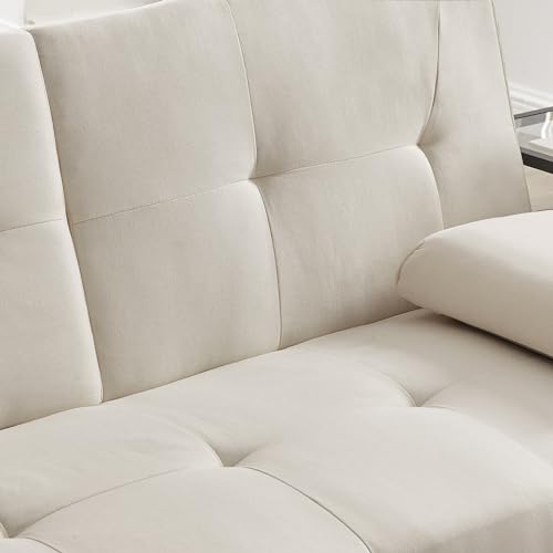 Futon Sofa Bed, 3 People Guest Bed, Modern Convertible Folding Futon Sofa Bed with Removable Armrests, Futon Couch Recliner Lounge with 2 Cup Holders for Living Room, Apartments, Dormitories, Office