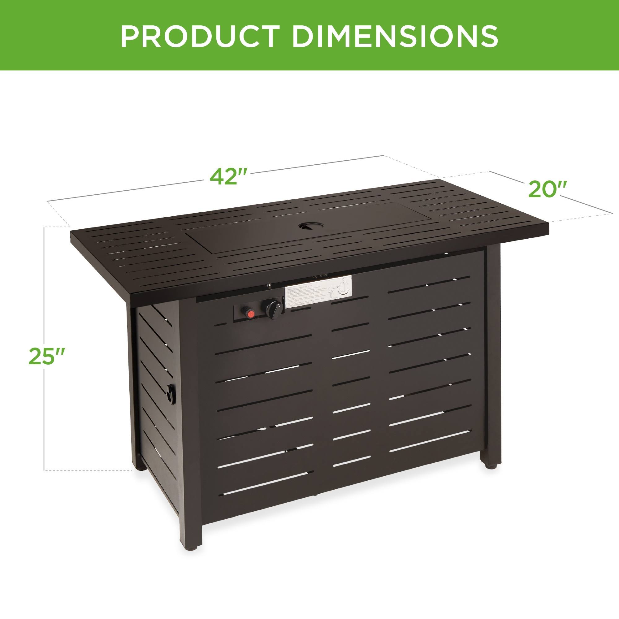 Best Choice Products 42in Fire Pit Table 50,000 BTU Rectangular Steel Propane GAS w/ COVER, Glass Beads - Dark Brown