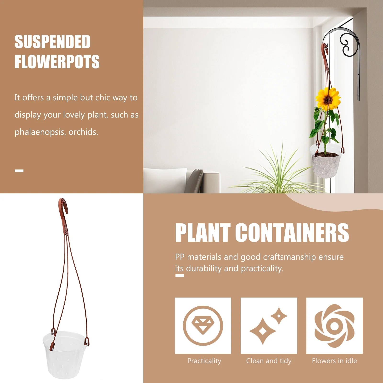 5 Sets Hanging Flower Pot Planter Phalaenopsis PP Material Pots Root Control