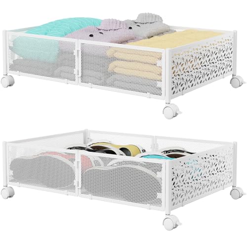 PHINOX Under Bed Storage, Under the Bed Storage Containers with Wheels, Under Bed Shoe Storage Organizer Drawer for Bedroom Clothes Shoes Blankets -4Pack