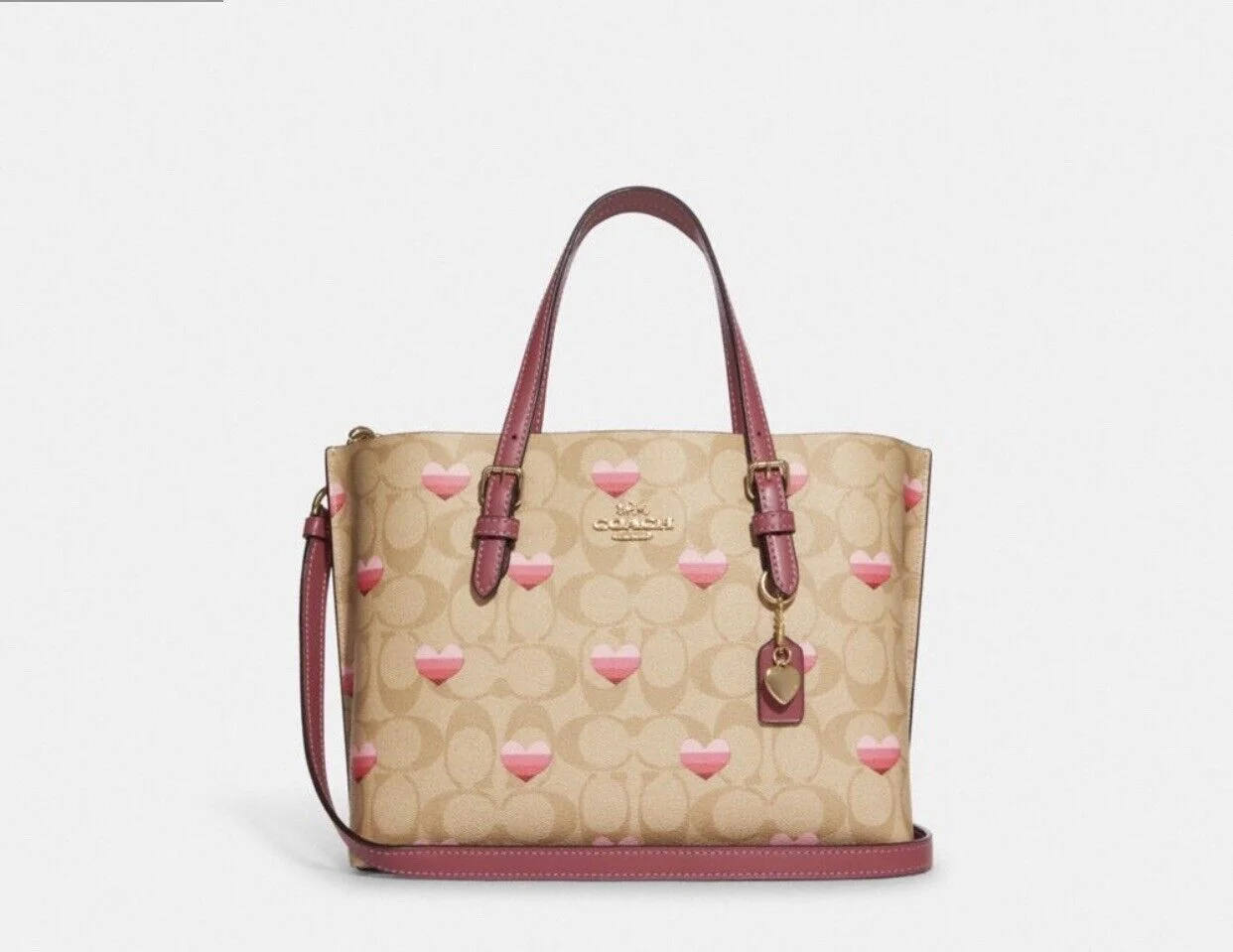 Coach Mollie Tote 25 Heart Stripe Print Crossbody CA252 $398 NWT