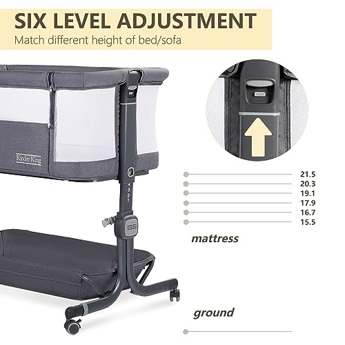 Kinder King Portable Baby Bassinet w/Carry Bag, Newborn Bedside Crib Sleeper, Adjustable Height, All-Sided Mesh Infant Travel Crib, Removable Mattress, Storage Space, No Tool to Assemble, Pink