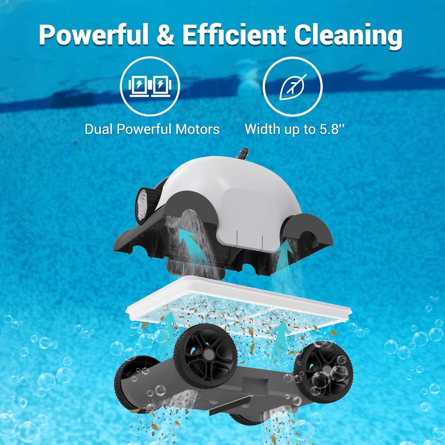 AIPER Cordless Robotic Pool Cleaner, Pool Vacuum with Upgraded Dual-Drive Motors, Self-Parking Technology, Up to 90 Mins Cleaning for Above/In-ground Pools with Flat Floor Up to 50 Ft- Seagull 1000