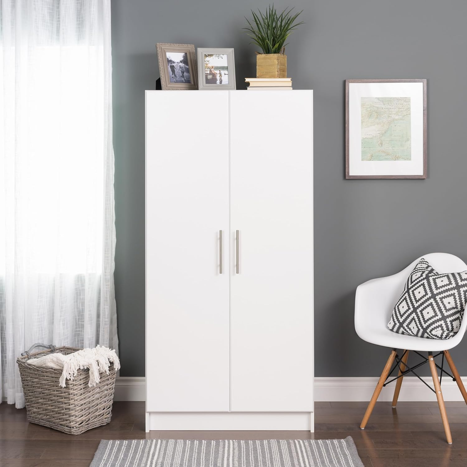 Prepac Elite Armoire Wardrobe Closet - Cabinet for Functional Clothes Storage with Hanging Rail White