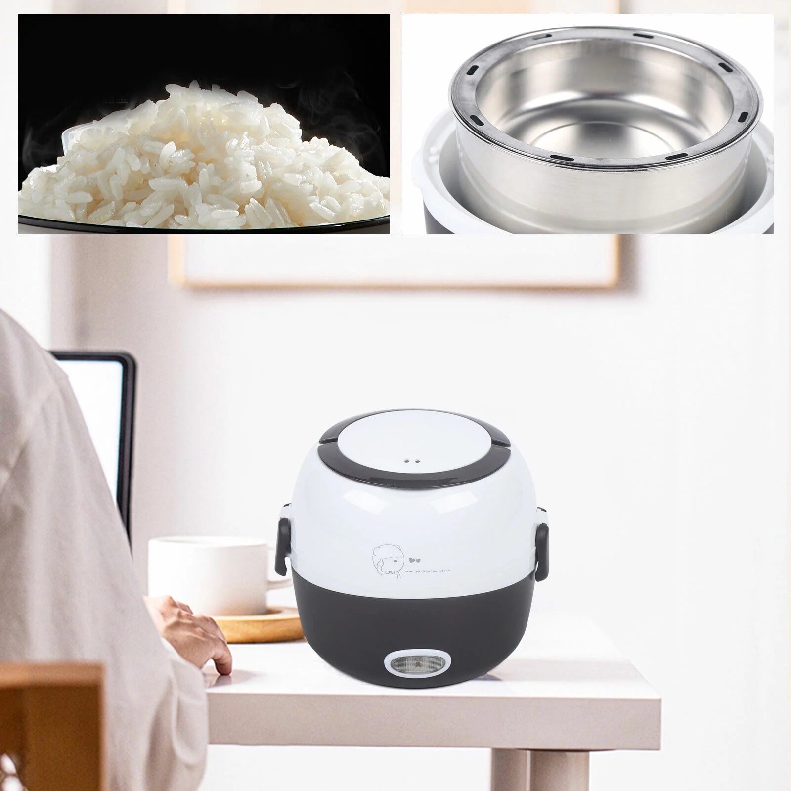 TFCFL 1.3L 2 Layers Electric Warmer Lunch Box Steamer Pot Rice Cooker Stainless Steel