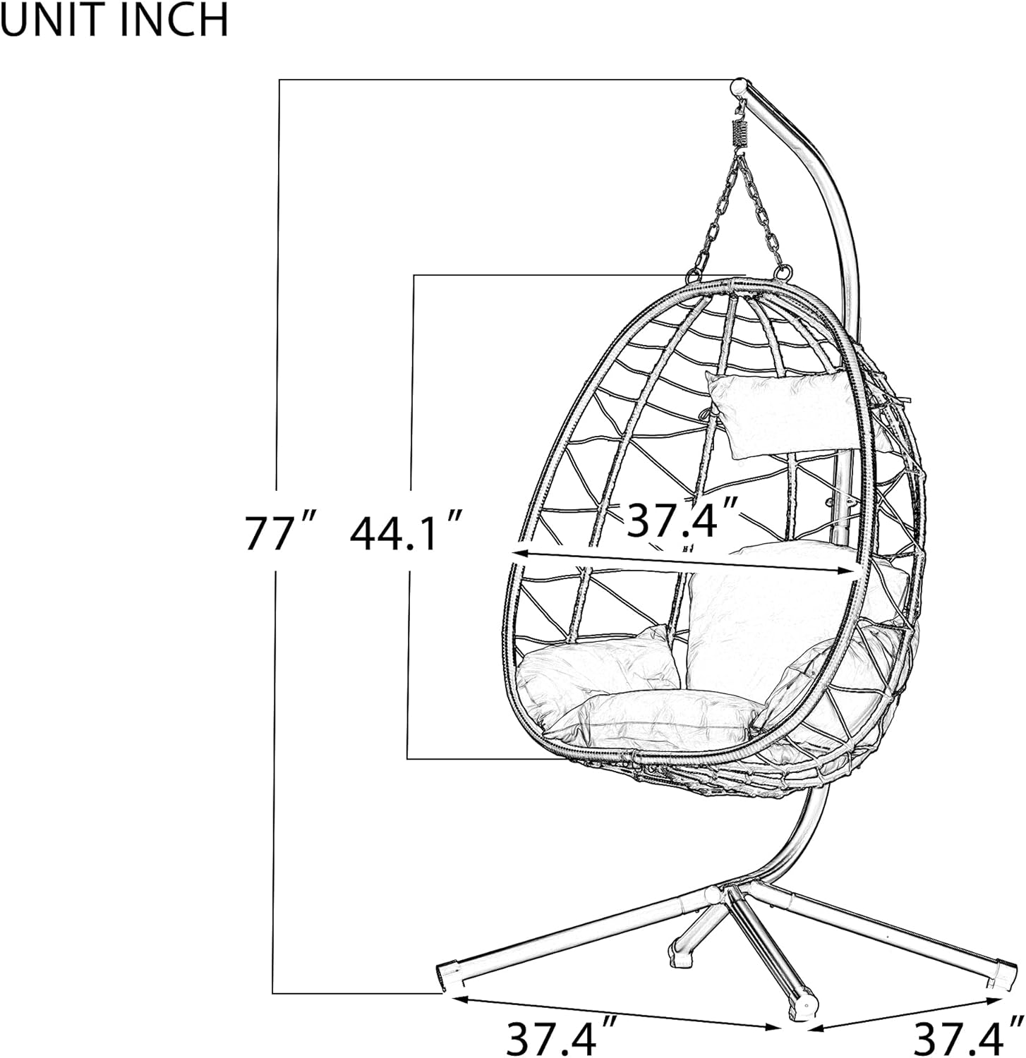 Indoor outdoor egg chair with stand, rattan hanging outdoor hanging chair with cushion, egg shaped hanging basket hammock chair for bedroom, living room and balcony