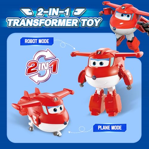 Super Wings Transformer Toys, 5 in Traver Airplane Transformer Figures Toys, 2 in 1 Mode Rescue Bots Action Figure Toys for 3-5 Year Old Boys Girls, Fun Plane Toys for Toddlers Kids Age 3 4 5 6 7